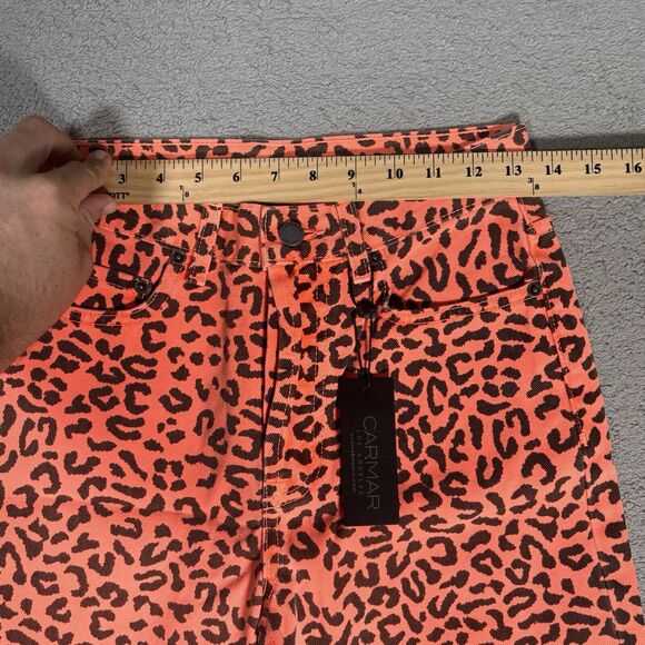 NWT Carmar Women’s Size 26 Jeans Neon Orange Leopard Pants Emelia Mid Rise - Picture 4 of 12